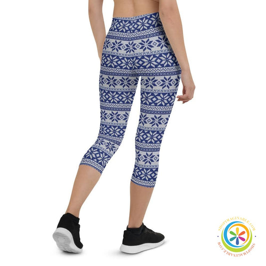 Blue & White Sweater Holiday Capri Leggings-ShopImaginable.com