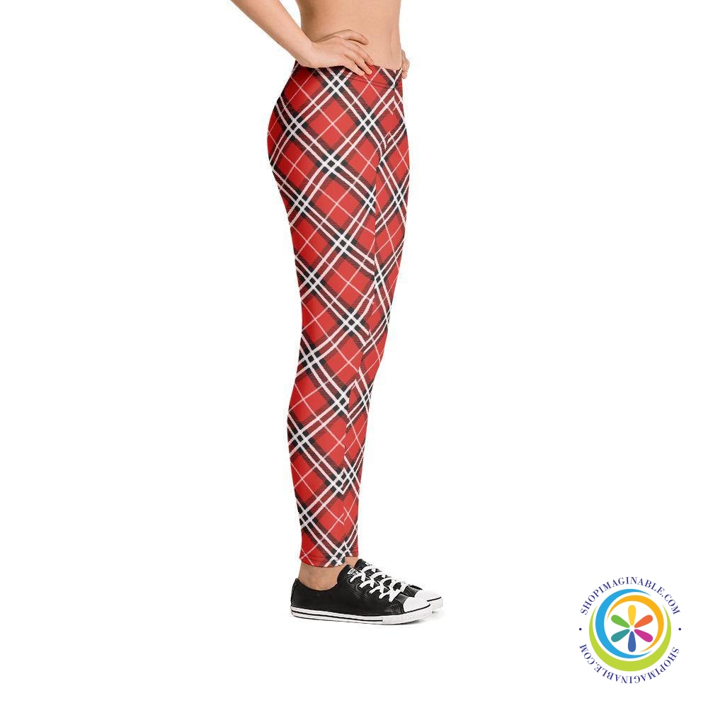 Bold Red Plaid Tartan Leggings-ShopImaginable.com