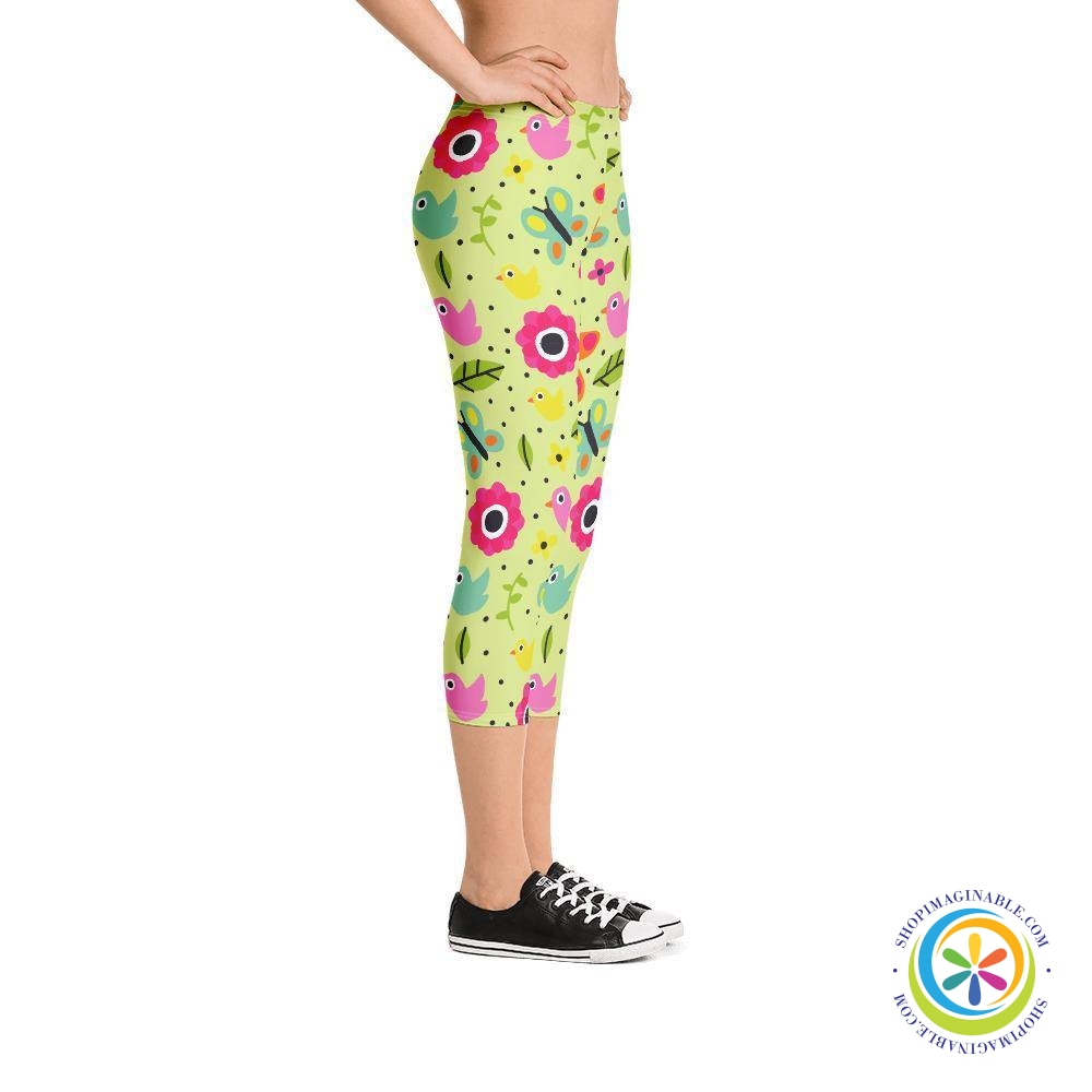 Butterflies Birds & Flowers Capri Leggings-ShopImaginable.com