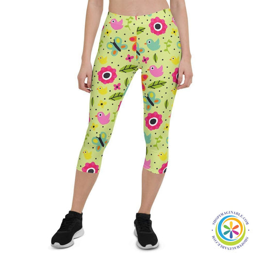 Butterflies Birds & Flowers Capri Leggings-ShopImaginable.com
