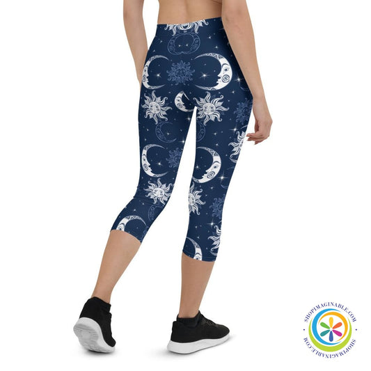 Celestial Sun & Moon Capri Leggings-ShopImaginable.com