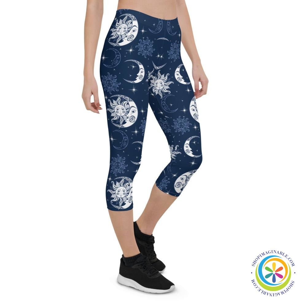Celestial Sun & Moon Capri Leggings-ShopImaginable.com