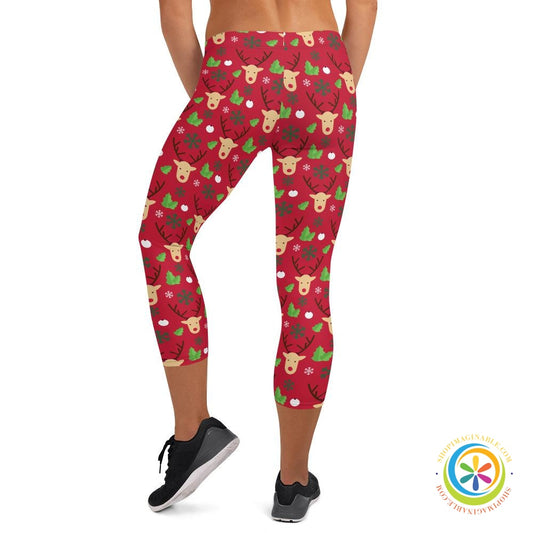 Christmas Deer Holiday Capri Leggings-ShopImaginable.com