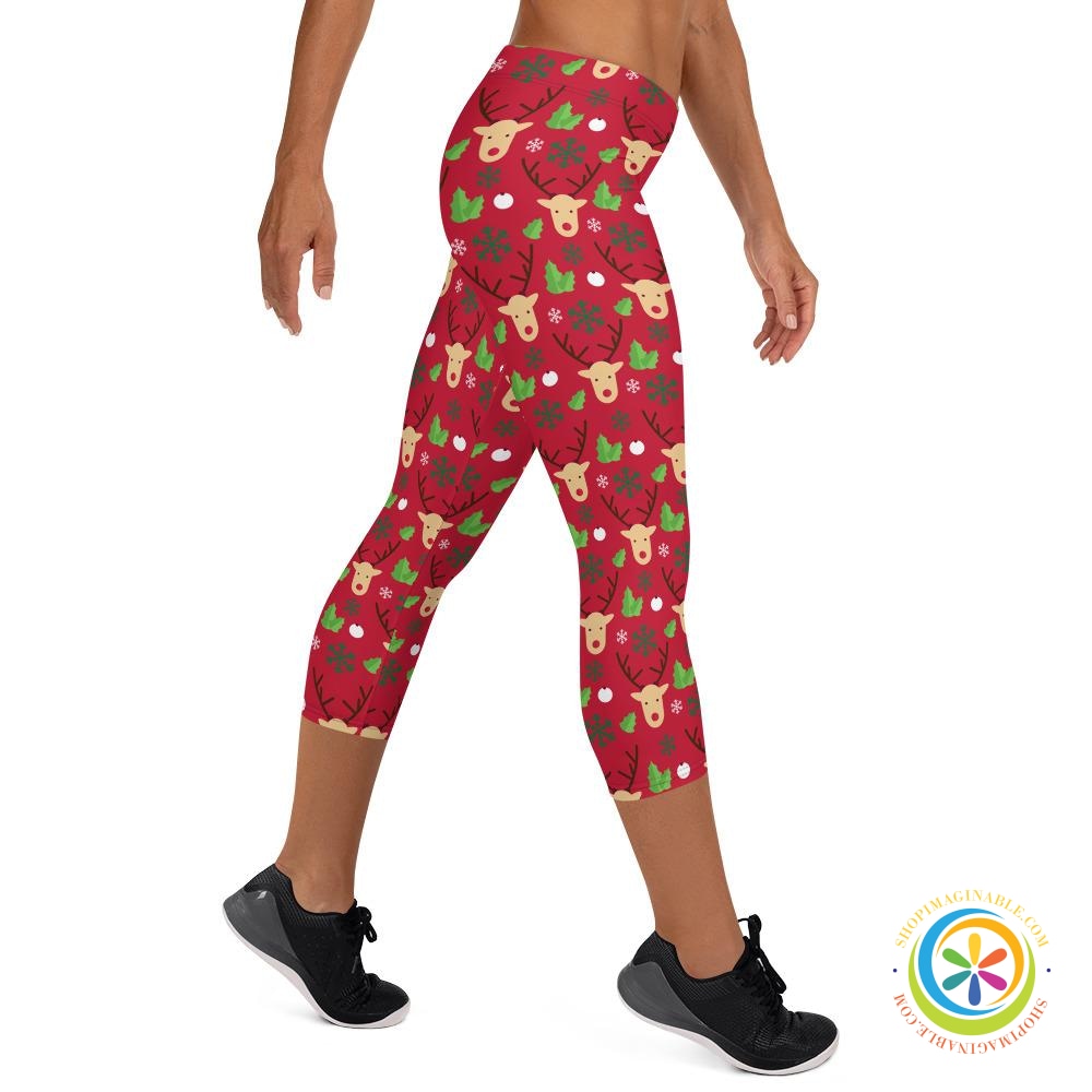 Christmas Deer Holiday Capri Leggings-ShopImaginable.com