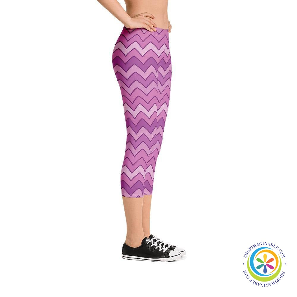 Classic Playful Purple Chevron Capri Leggings-ShopImaginable.com