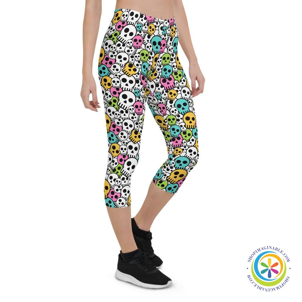 Colorful Cute Skulls Capri Leggings-ShopImaginable.com