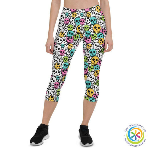 Colorful Cute Skulls Capri Leggings-ShopImaginable.com