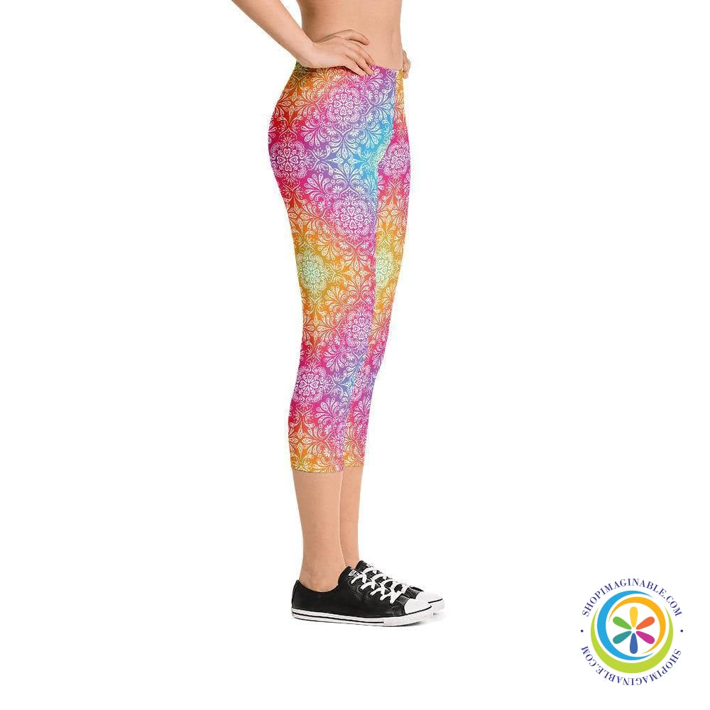 Colorful Flowered Patterned Capri Leggings-ShopImaginable.com