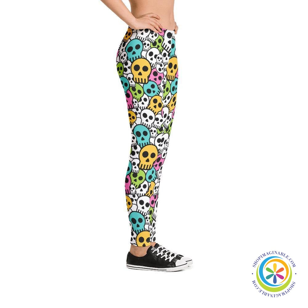Colorful Simple Skulls Leggings-ShopImaginable.com