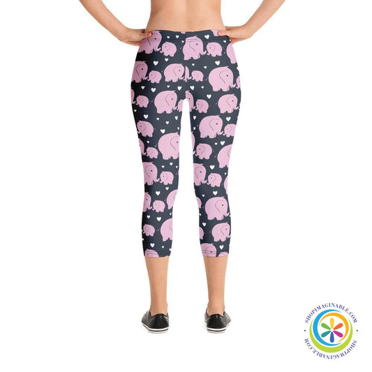 Cute Mom & Baby Elephant Love Capri Leggings-ShopImaginable.com