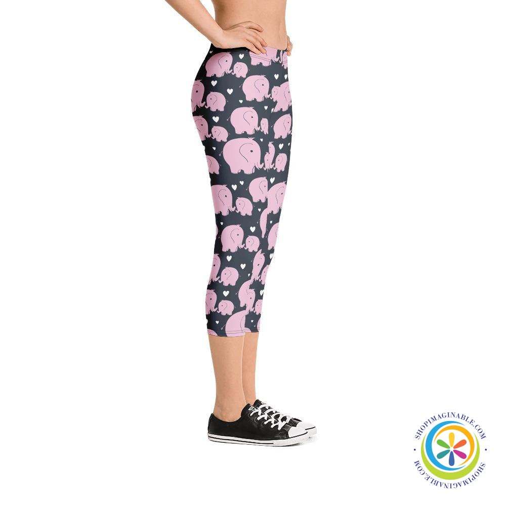 Cute Mom & Baby Elephant Love Capri Leggings-ShopImaginable.com