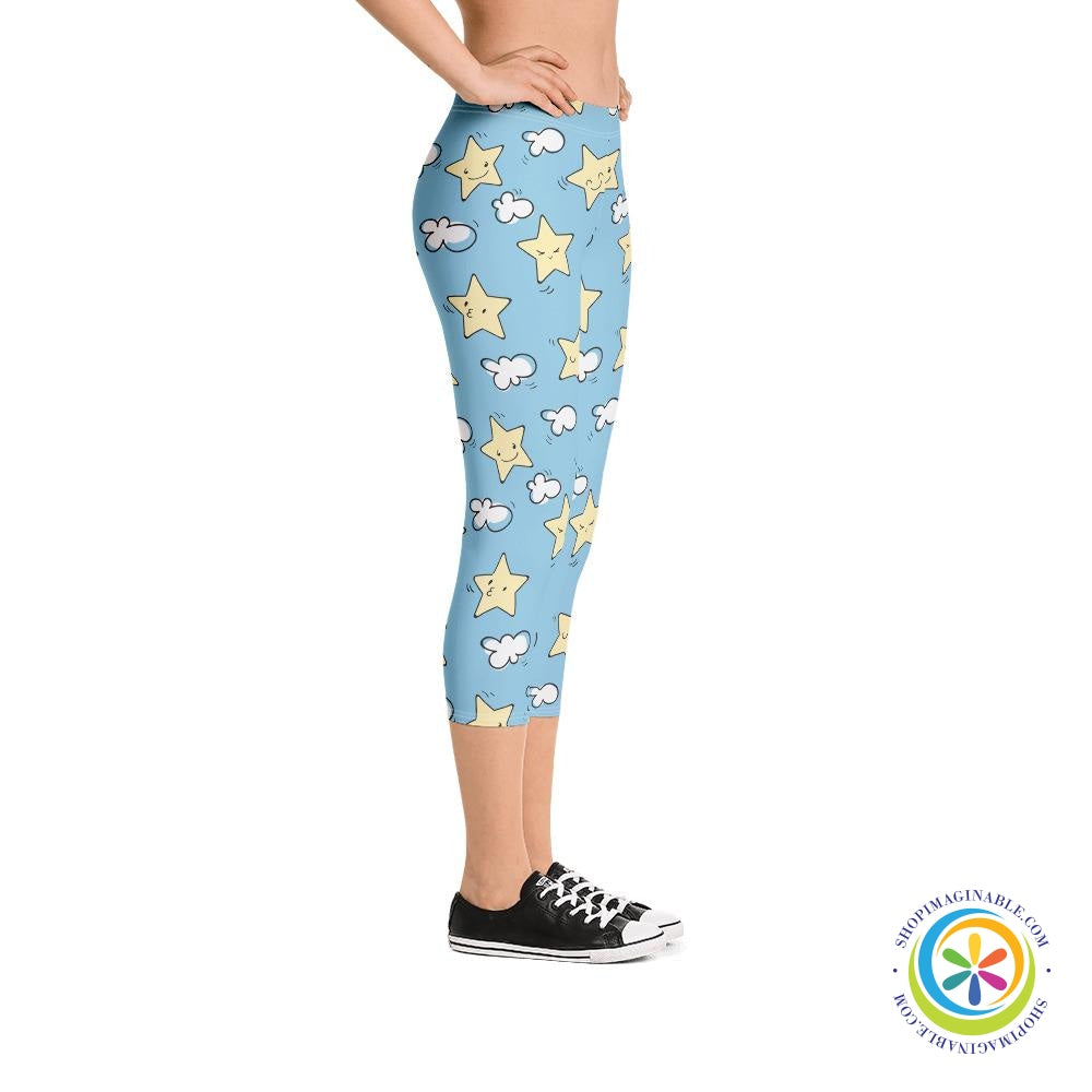 Dreamy Cloud & Stars Capri Leggings-ShopImaginable.com