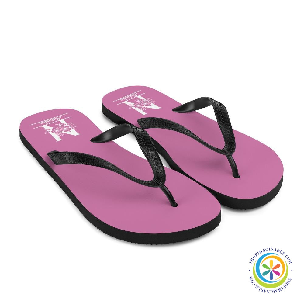 Floral Initial & Name Custom Personalized Flip-Flops-ShopImaginable.com