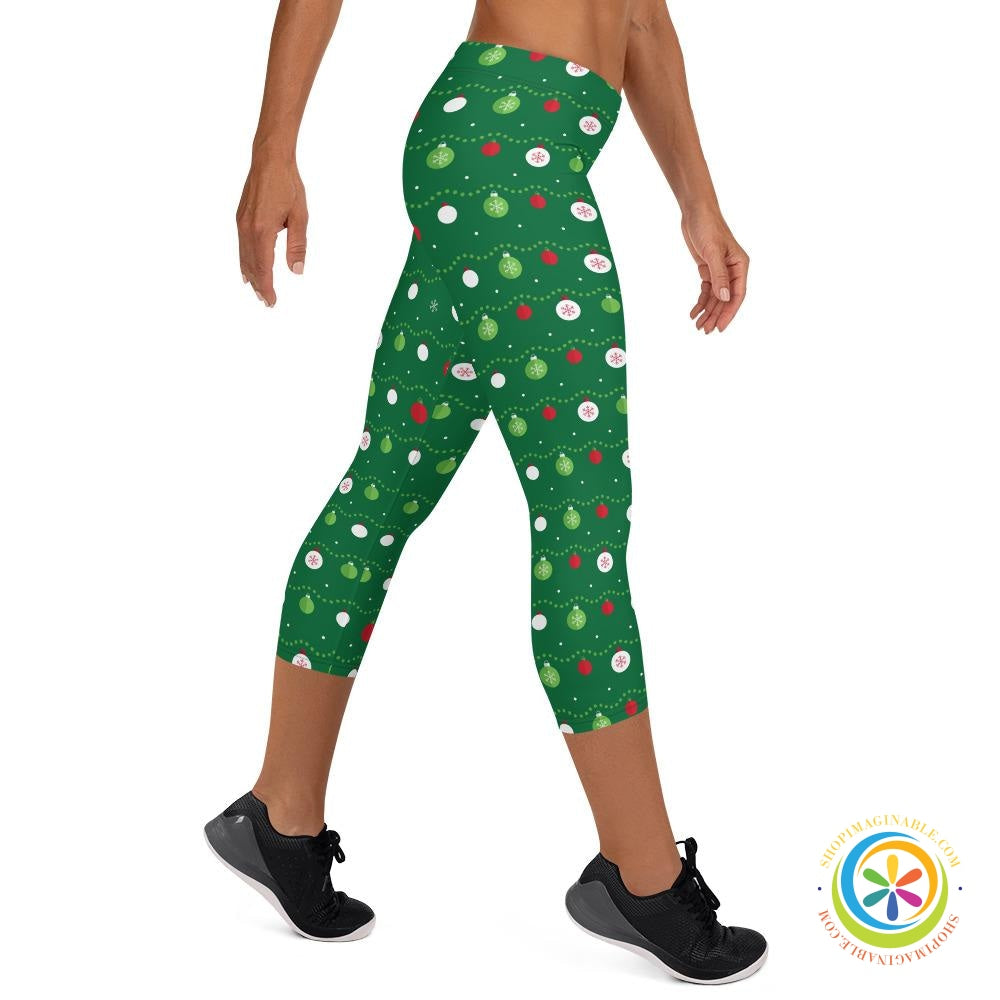 Green Ornaments Holiday Capri Leggings-ShopImaginable.com