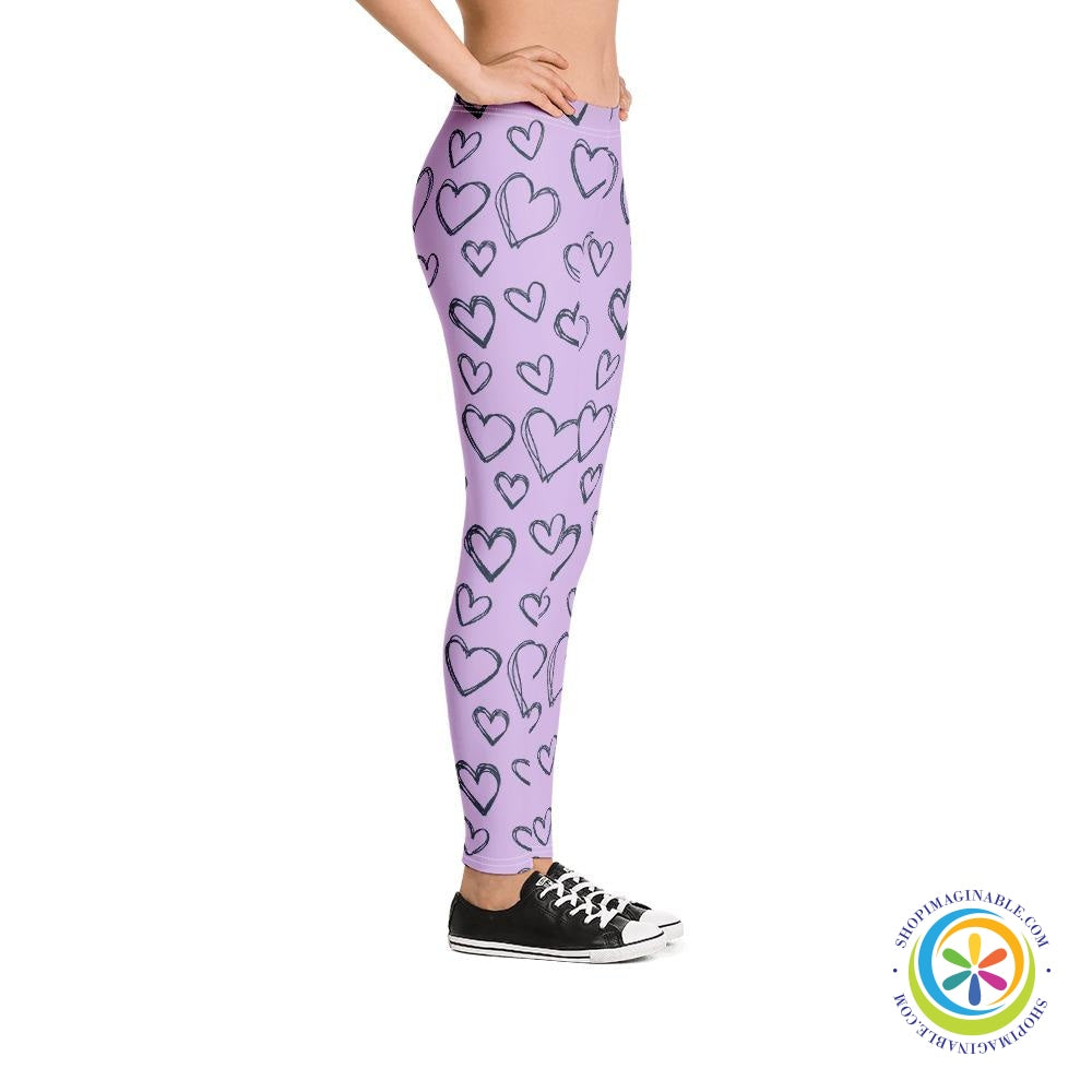 Hearts Full Length Purple Leggings-ShopImaginable.com