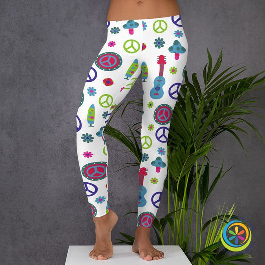 Hippie Peace Love & Guitars Leggings-ShopImaginable.com
