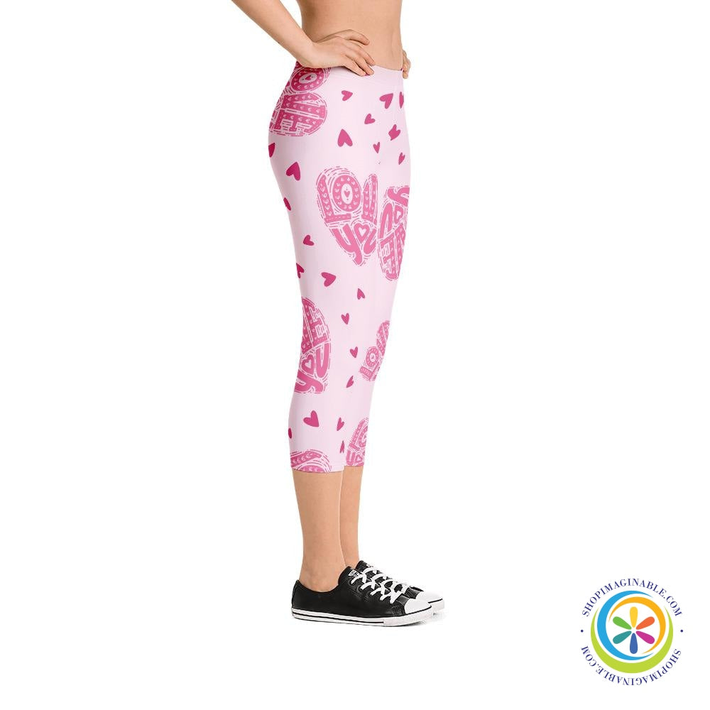 Love You Pink Hearts Capri Leggings-ShopImaginable.com