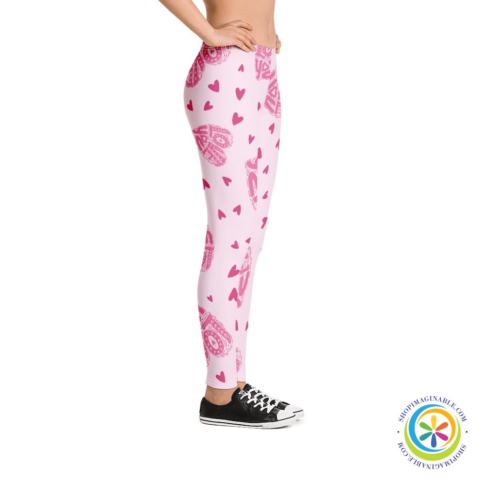 Love You Pink Hearts Full Length Leggings-ShopImaginable.com