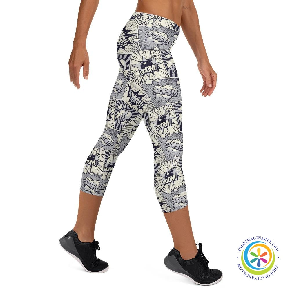 Monochrome Comic Capri Leggings-ShopImaginable.com