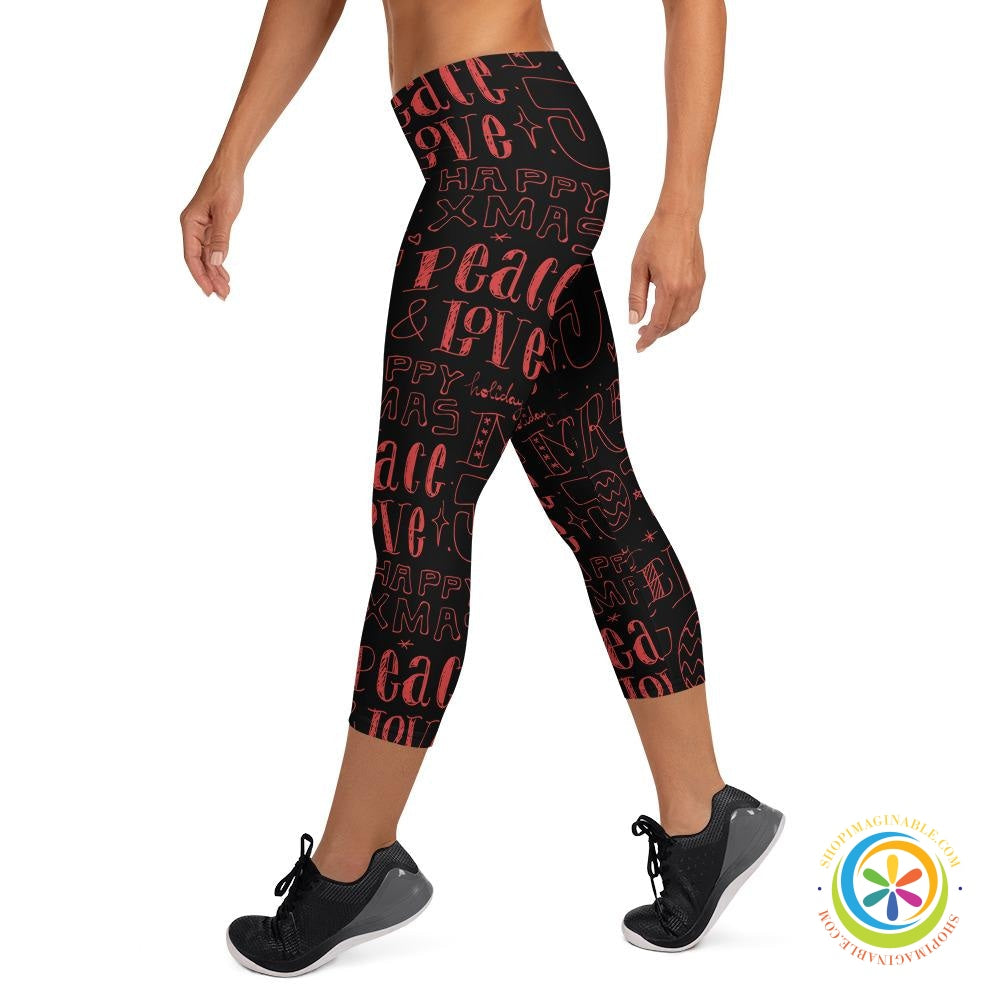 Peace Love Merry Christmas Capri Leggings-ShopImaginable.com