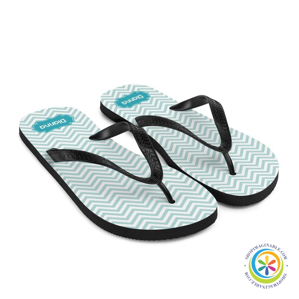 Personalized Aqua Chevron Flip-Flops-ShopImaginable.com