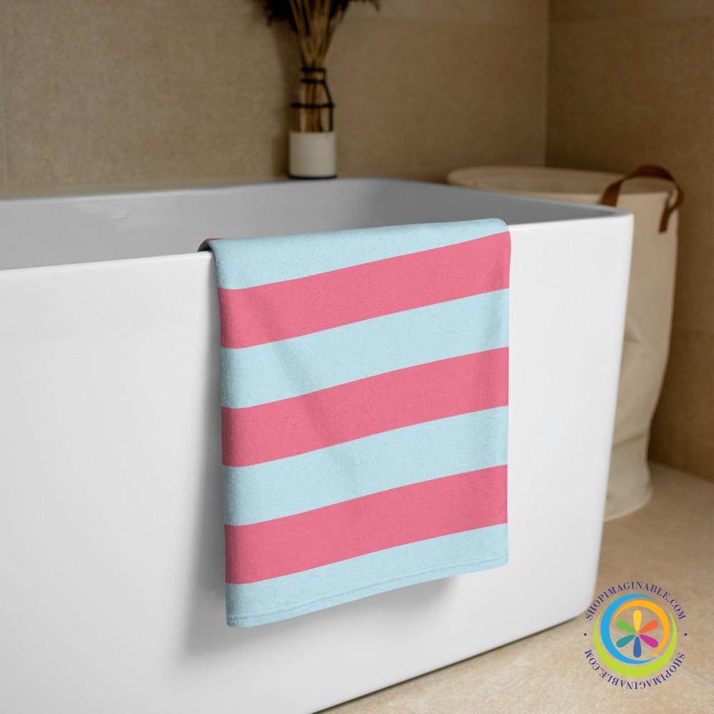 Personalized Blue & Pink Striped Beach Bath Towel-ShopImaginable.com