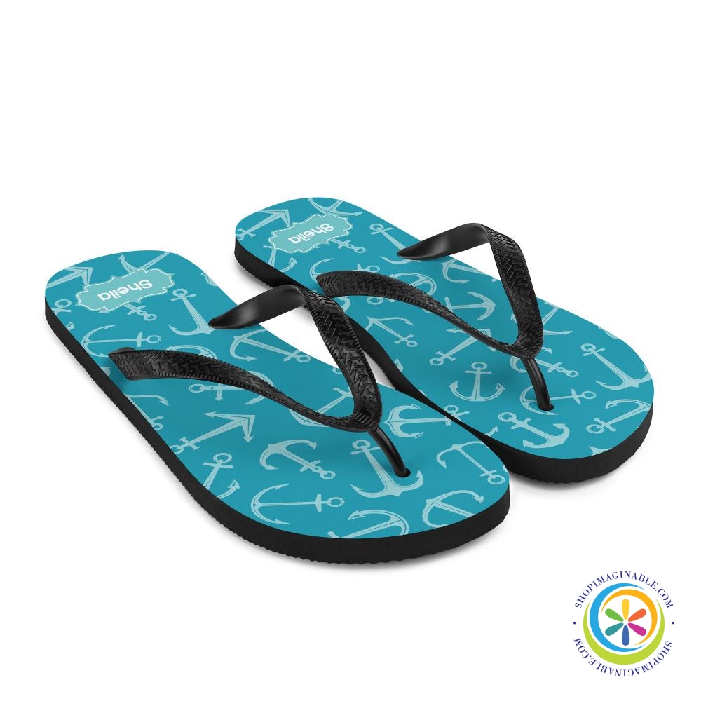 Personalized Blue & White Anchor Flip-Flops-ShopImaginable.com