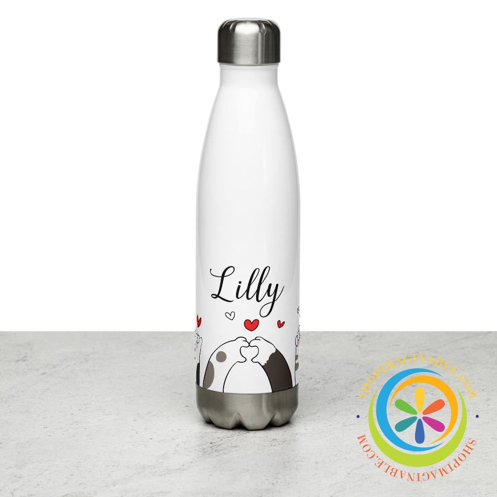 Personalized Cat Love Custom Stainless Steel Water Bottle-ShopImaginable.com
