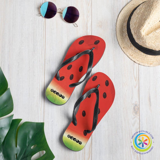 Personalized Juicy Watermelon Flip-Flops-ShopImaginable.com