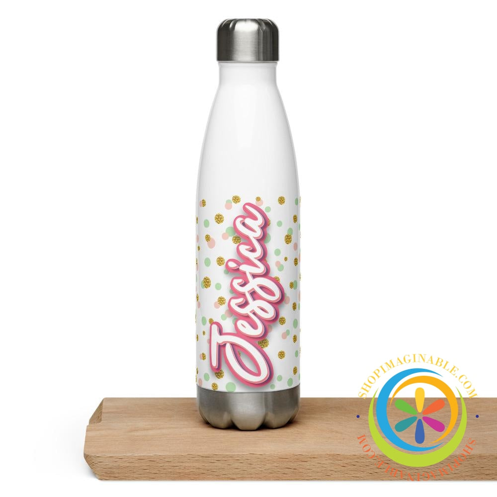 Personalized Name & Polka Dots Water Bottle-ShopImaginable.com