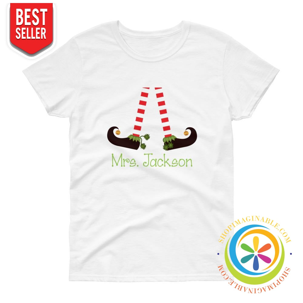 Personalized Teachers Elf Christmas Ladies T-Shirt White / S