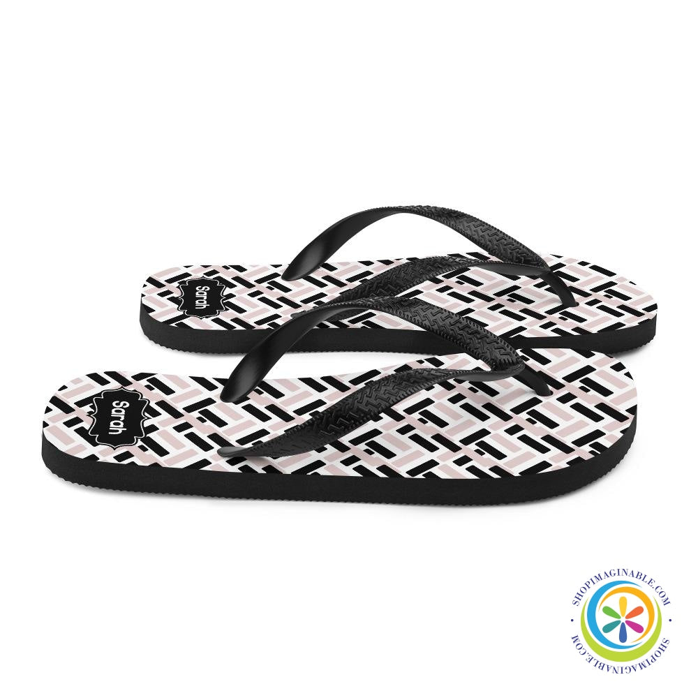 Pink & Black Abstract Personalized Flip-Flops-ShopImaginable.com