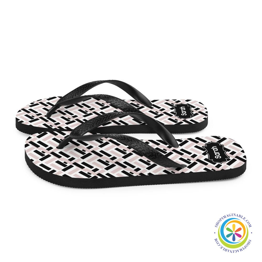 Pink & Black Abstract Personalized Flip-Flops-ShopImaginable.com