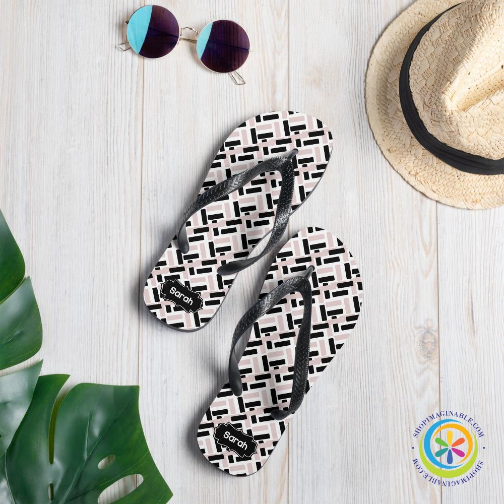 Pink & Black Abstract Personalized Flip-Flops-ShopImaginable.com