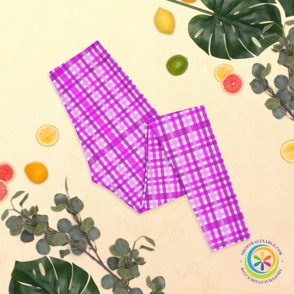 Playful Stylish Pink Plaid Leggings-ShopImaginable.com