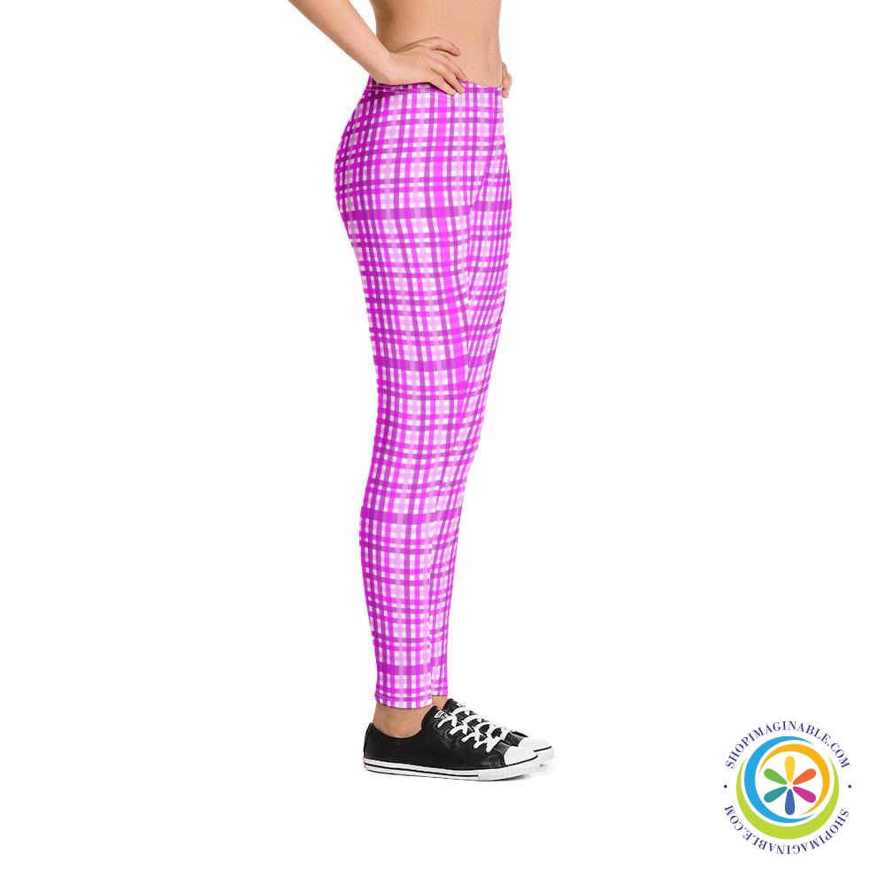 Playful Stylish Pink Plaid Leggings-ShopImaginable.com