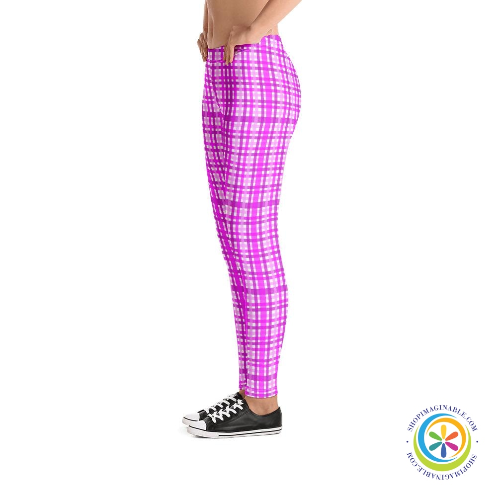 Playful Stylish Pink Plaid Leggings-ShopImaginable.com