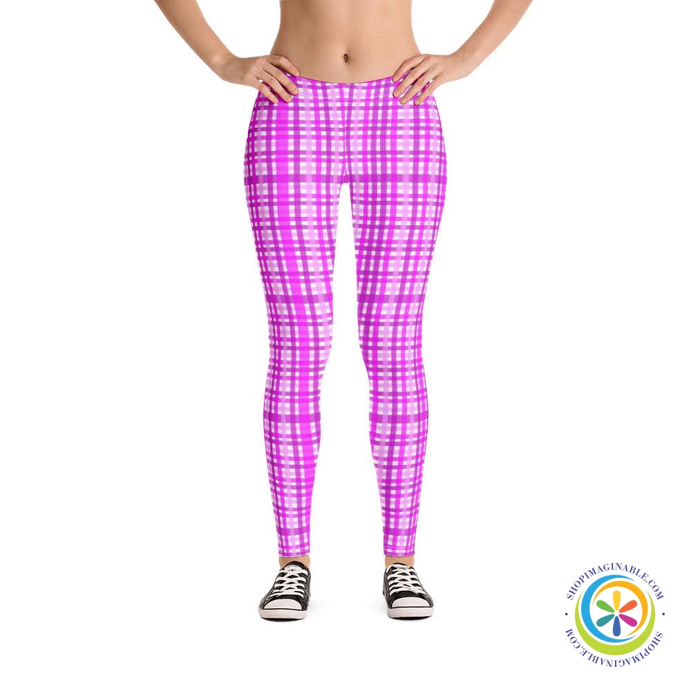 Playful Stylish Pink Plaid Leggings-ShopImaginable.com