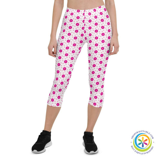 Pretty In Pink Flowers Capri Leggings-ShopImaginable.com