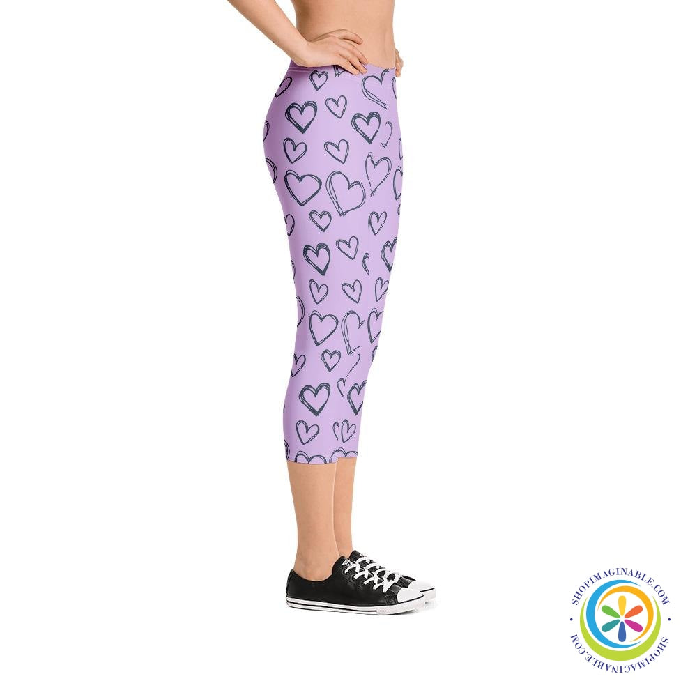 Purple Hearts Capri Cropped Leggings-ShopImaginable.com