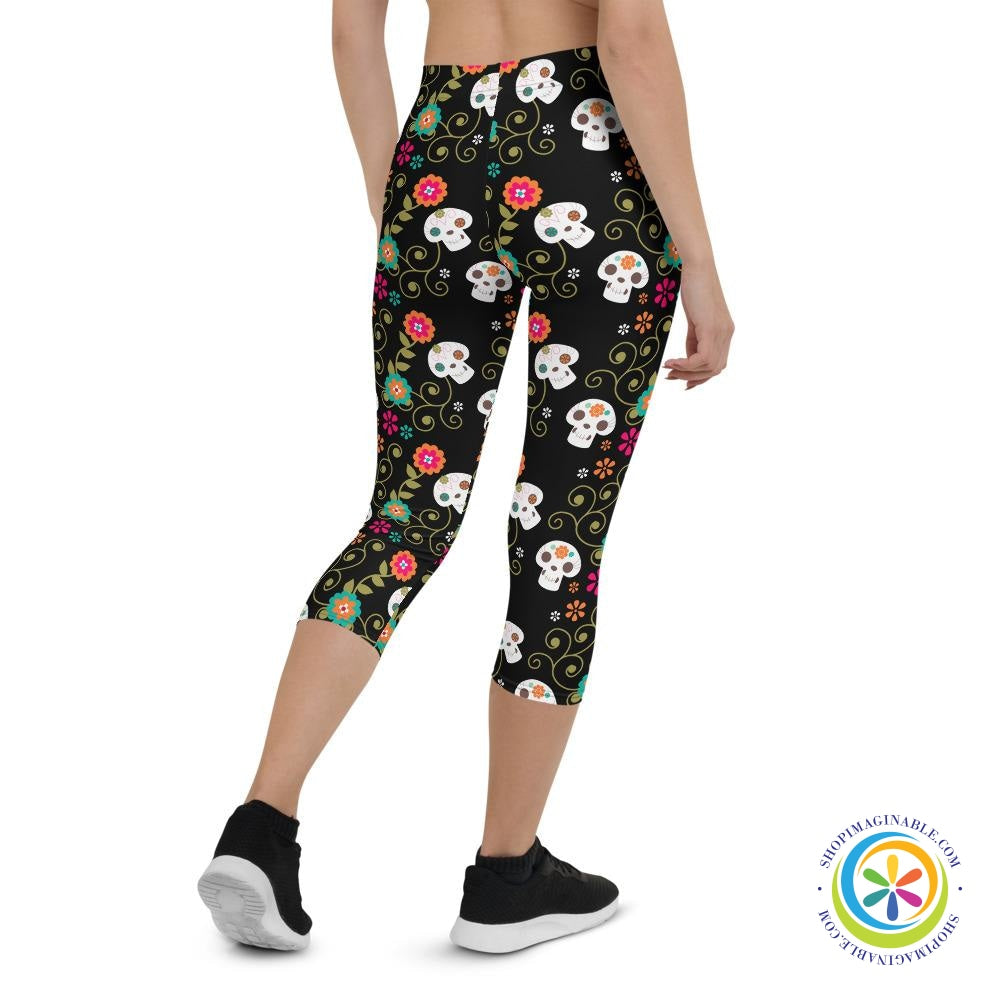 Pretty Skulls Capri Cropped Leggings-ShopImaginable.com