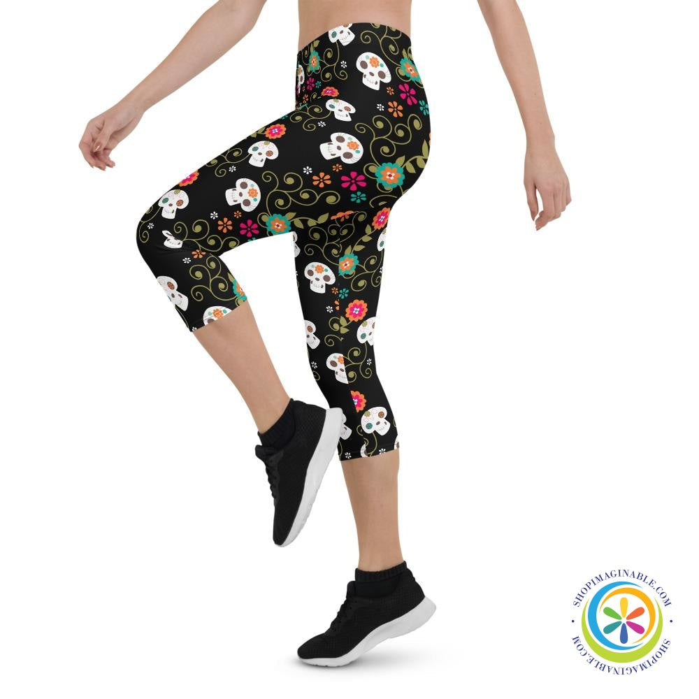 Pretty Skulls Capri Cropped Leggings-ShopImaginable.com