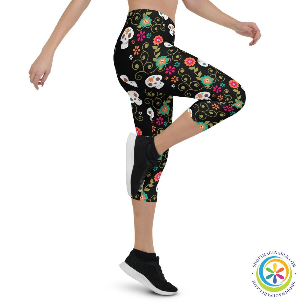 Pretty Skulls Capri Cropped Leggings-ShopImaginable.com
