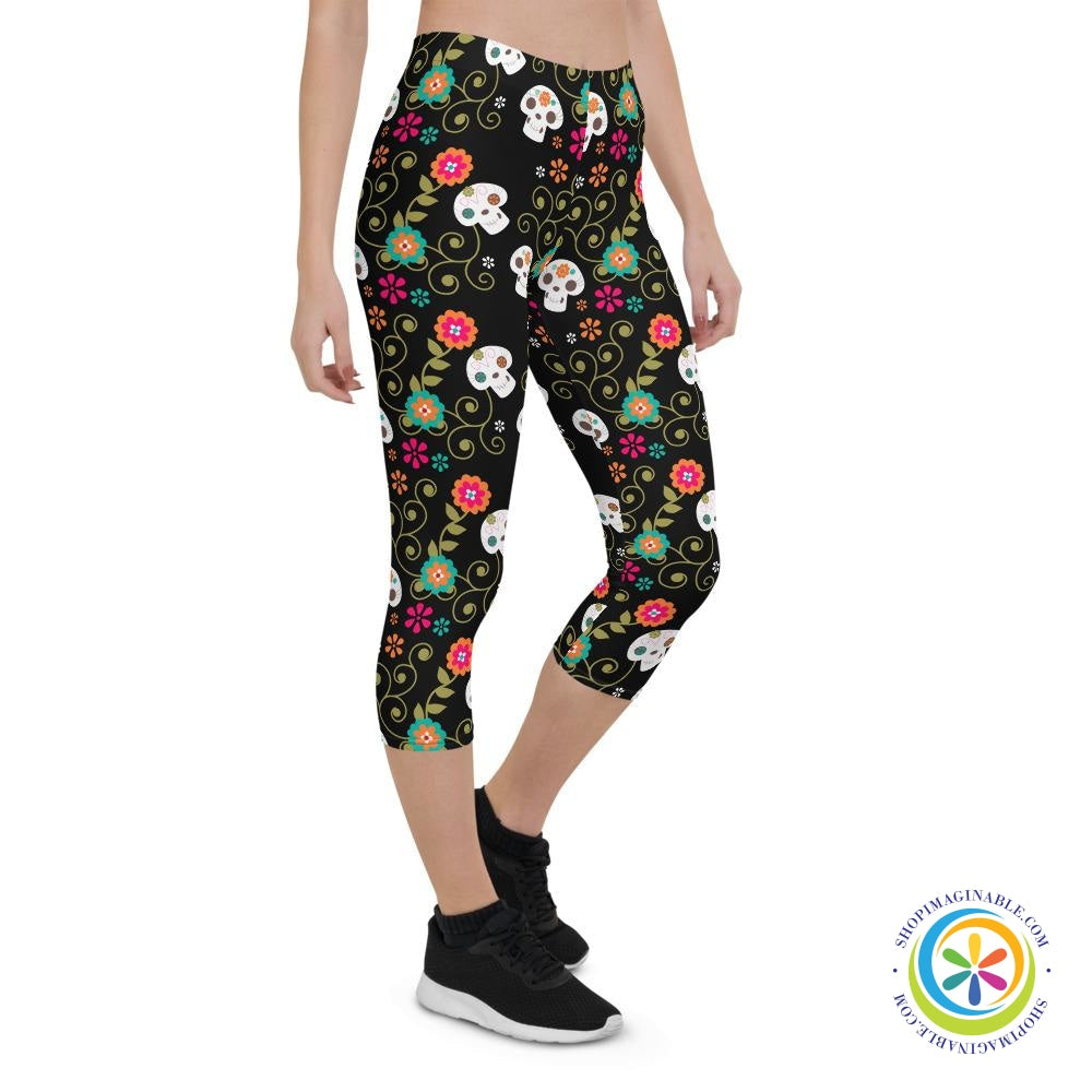 Pretty Skulls Capri Cropped Leggings-ShopImaginable.com