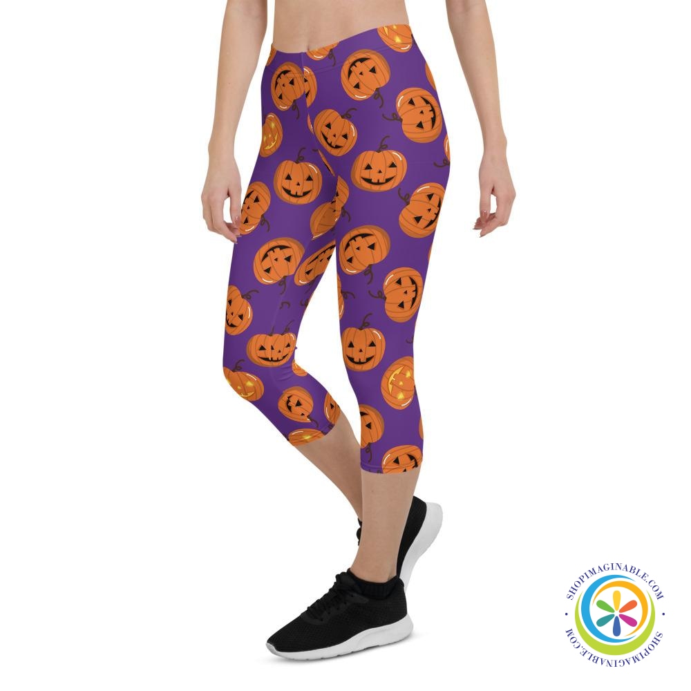 Pumpkins On Purple Capri Leggings-ShopImaginable.com