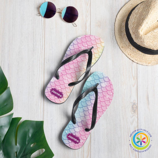 Rainbow Mermaid Personalized Name Flip-Flops-ShopImaginable.com