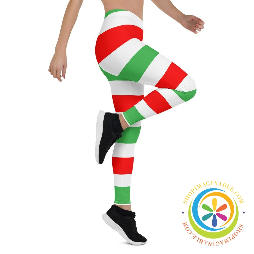 Red White Green Candy Cane Leggings-ShopImaginable.com