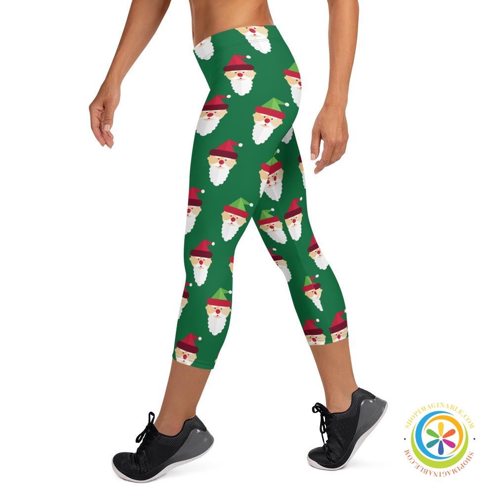 Santa Claus on Green Capri Leggings-ShopImaginable.com