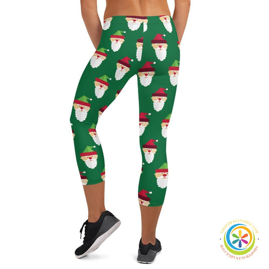 Santa Claus on Green Capri Leggings-ShopImaginable.com