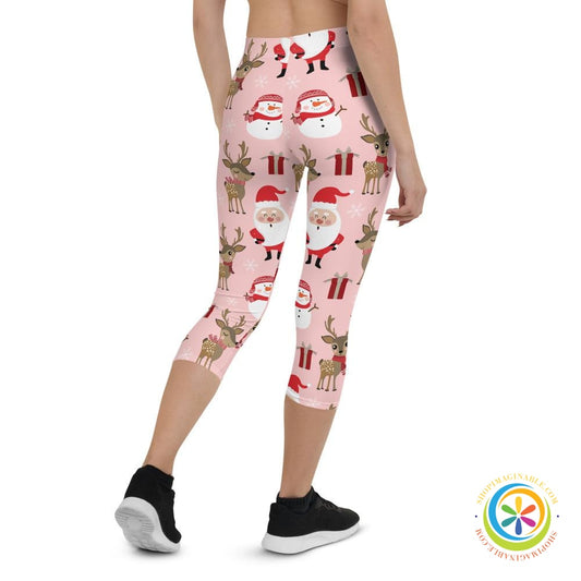 Santa & His Reindeer Capri Leggings-ShopImaginable.com